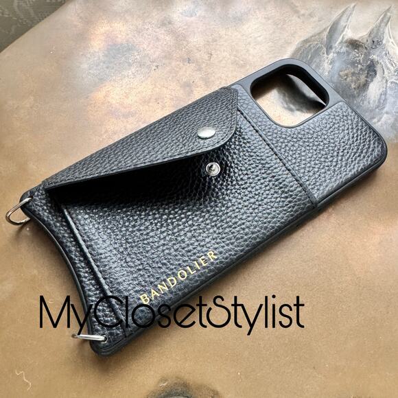 BANDOLIER Black Silver Crossbody 12 ProMax Wallet Case Strap Set NEW! Adjustable - Picture 2 of 6